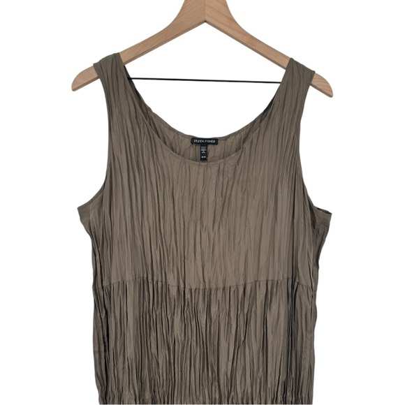 Eileen Fisher Crushed Silk Tiered Midi Dress Brown Size XL Sleeveless - Picture 8 of 14